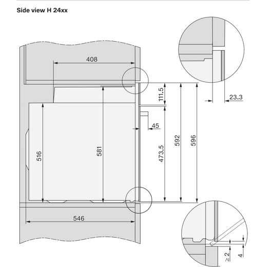 Miele H 2861 B Wifi Connected Built In Electric Single Oven - Black - Annotation - Dimesions shot